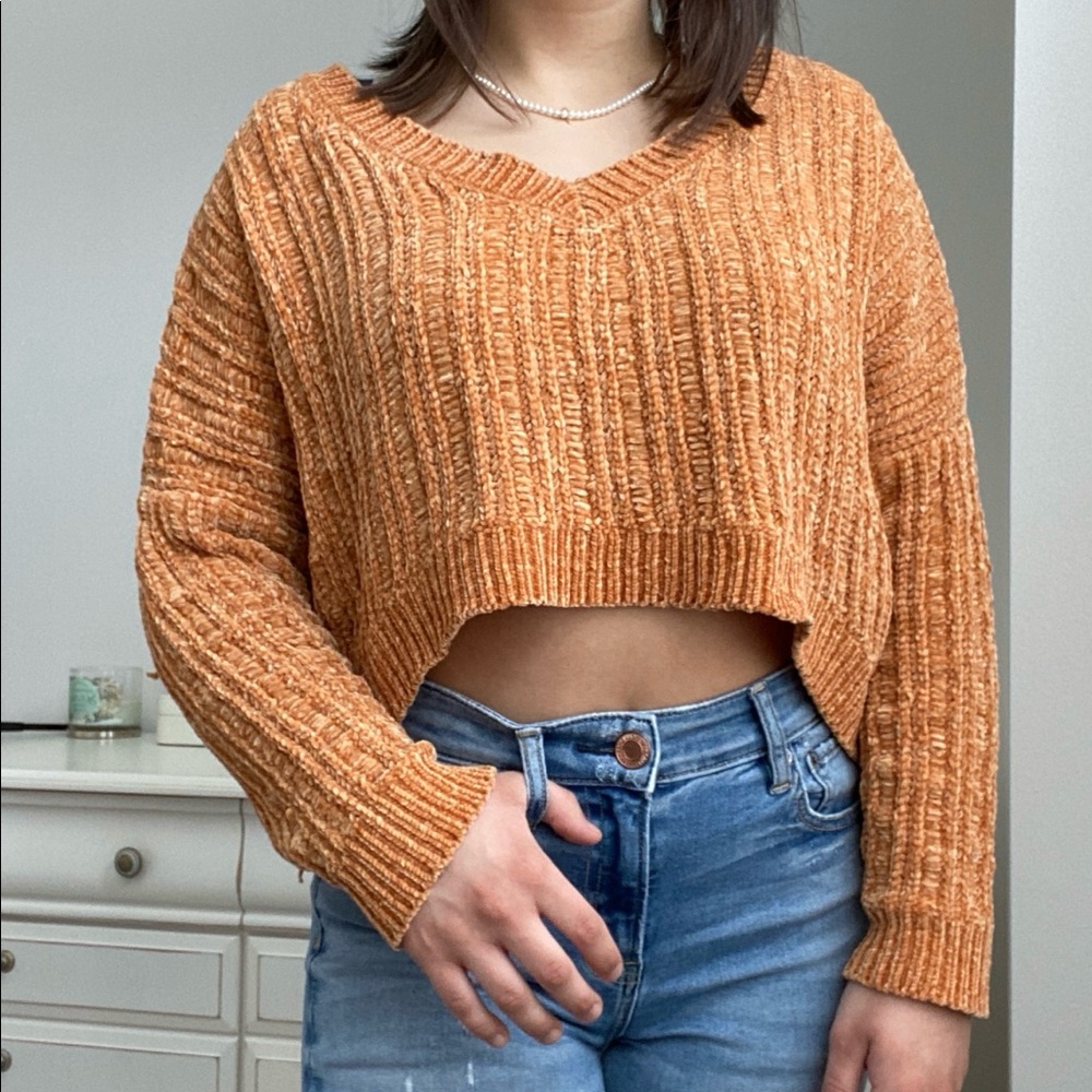 Wild Fable Mustard Chenille Crop Sweater